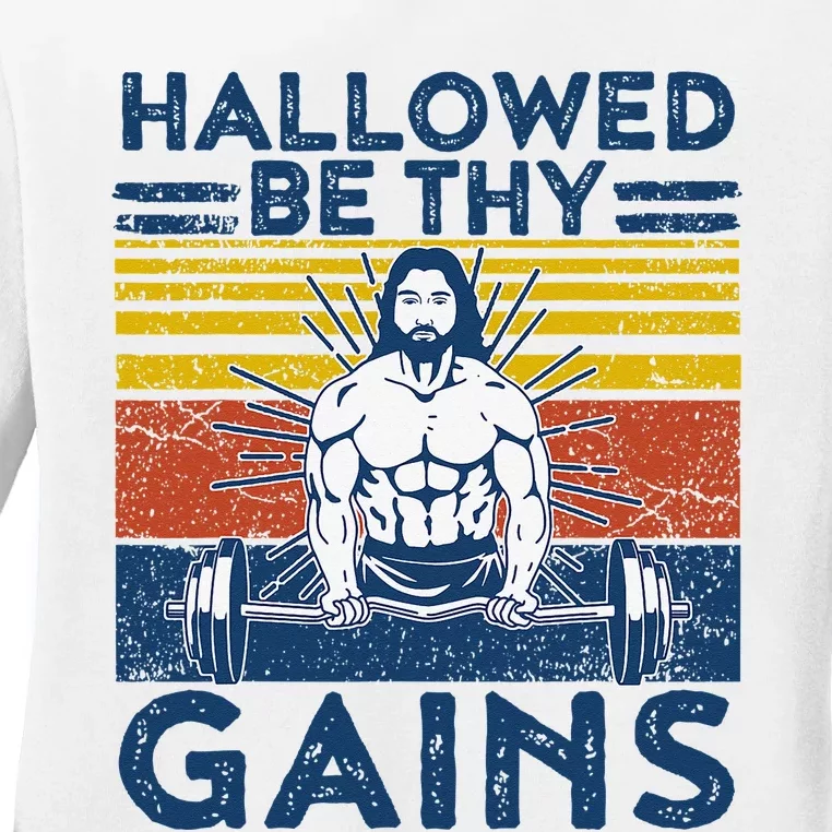 Christian Athlete Apparel Gym Hallowed Be Thy Gains Jesus Ladies Long Sleeve Shirt