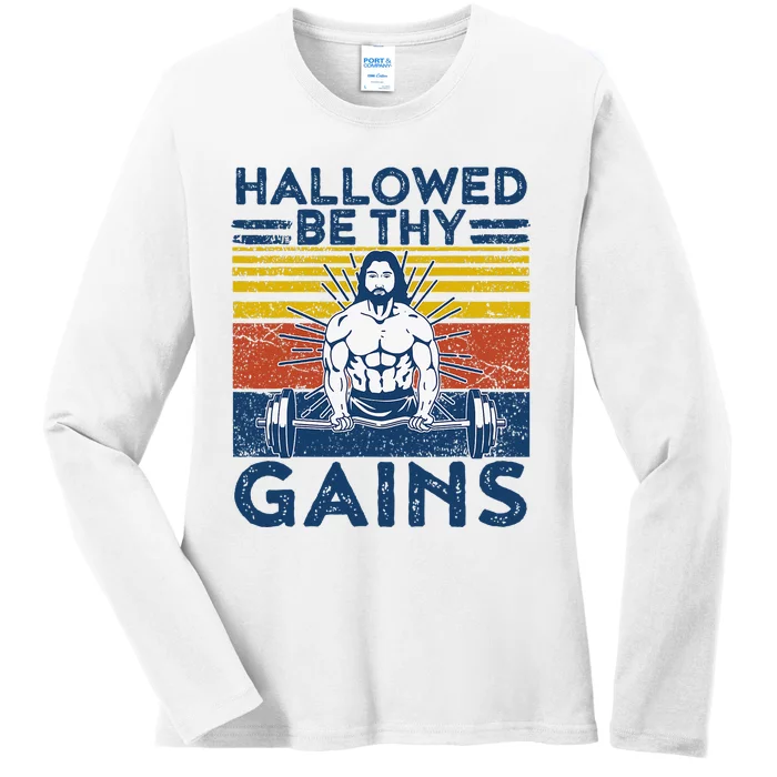 Christian Athlete Apparel Gym Hallowed Be Thy Gains Jesus Ladies Long Sleeve Shirt