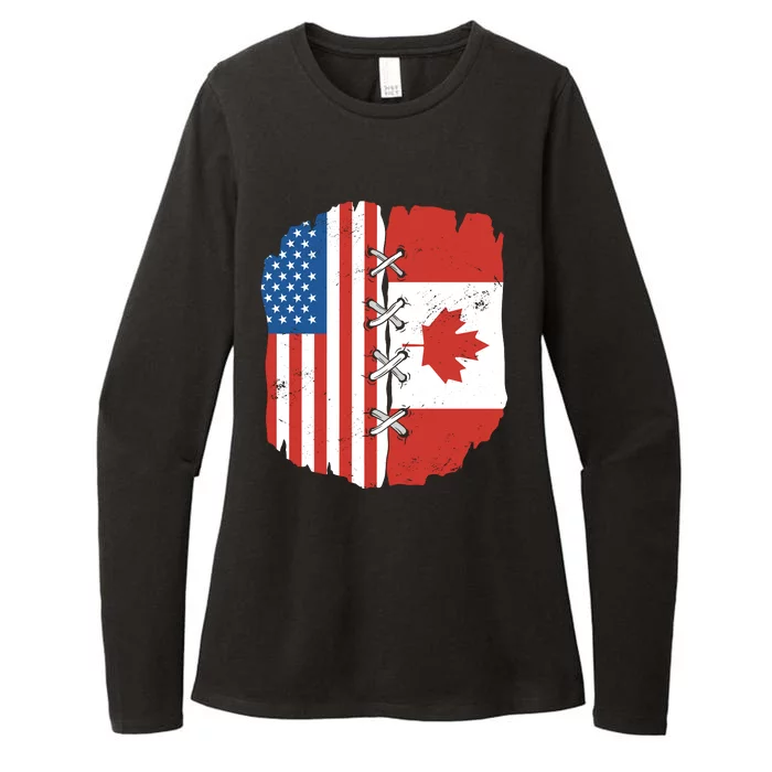 Canadian And American Vintage Flag Womens CVC Long Sleeve Shirt