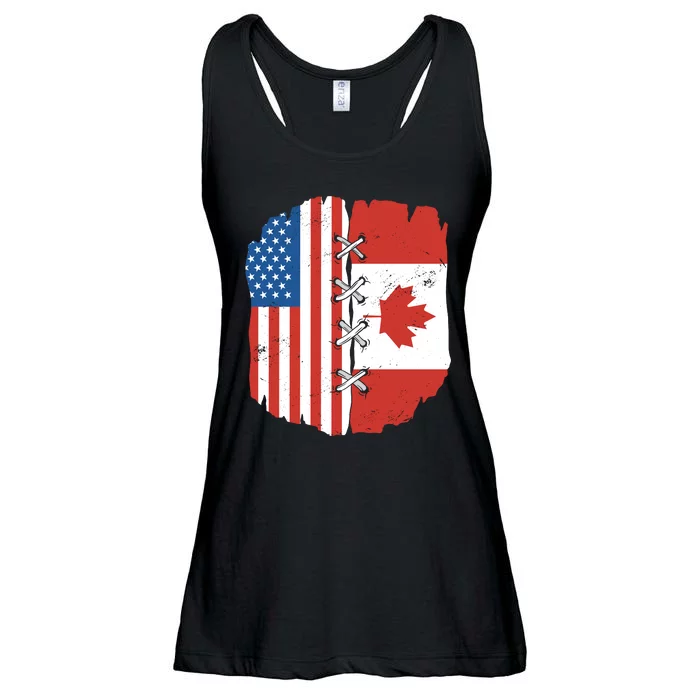 Canadian And American Vintage Flag Ladies Essential Flowy Tank