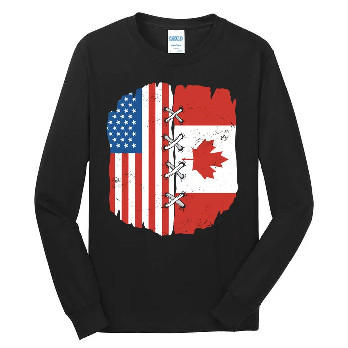 Canadian And American Vintage Flag Tall Long Sleeve T-Shirt