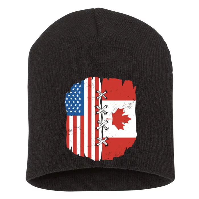 Canadian And American Vintage Flag Short Acrylic Beanie