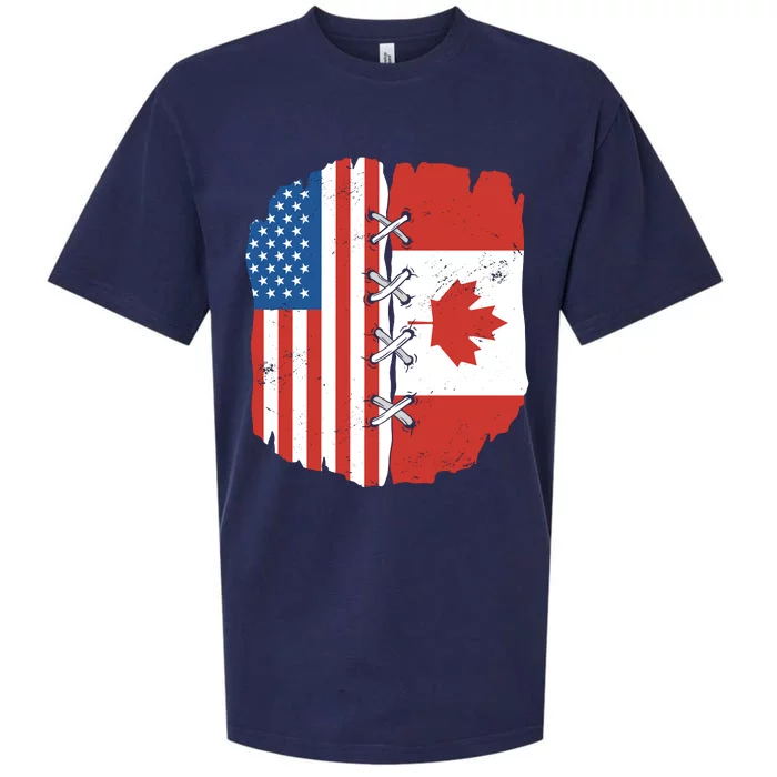 Canadian And American Vintage Flag Sueded Cloud Jersey T-Shirt