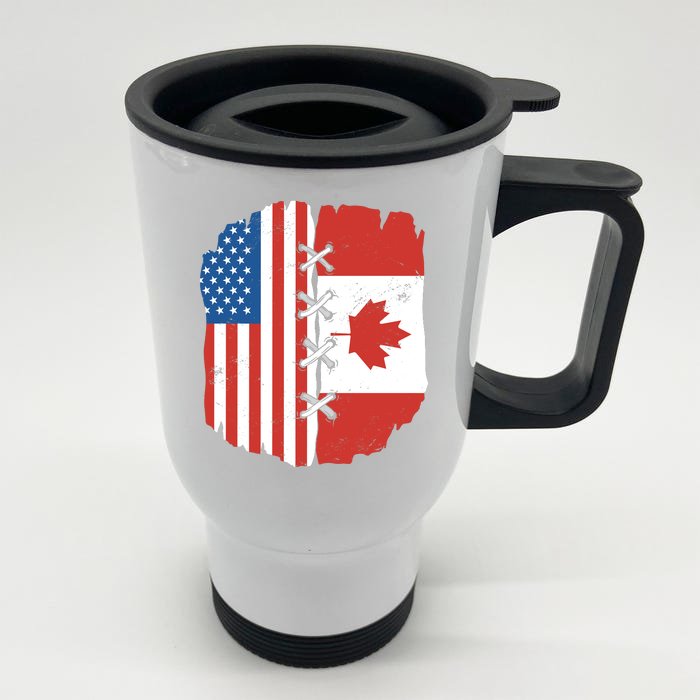 Canadian And American Vintage Flag Front & Back Stainless Steel Travel Mug