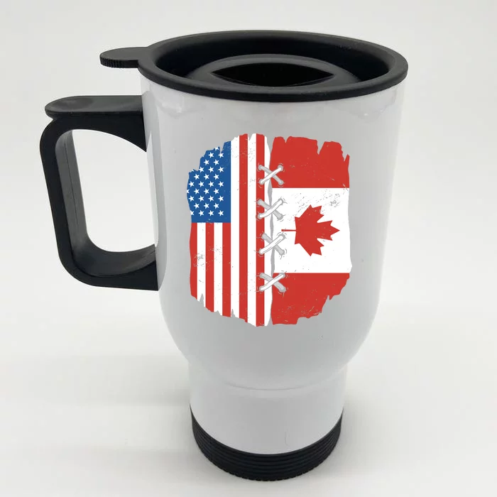 Canadian And American Vintage Flag Front & Back Stainless Steel Travel Mug