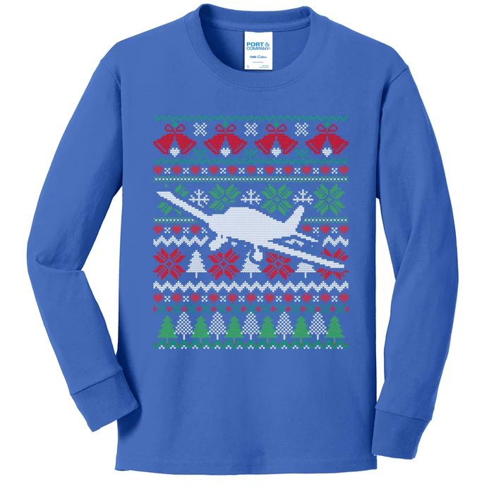 Christmas Airplane Aviation Gift Kids Long Sleeve Shirt