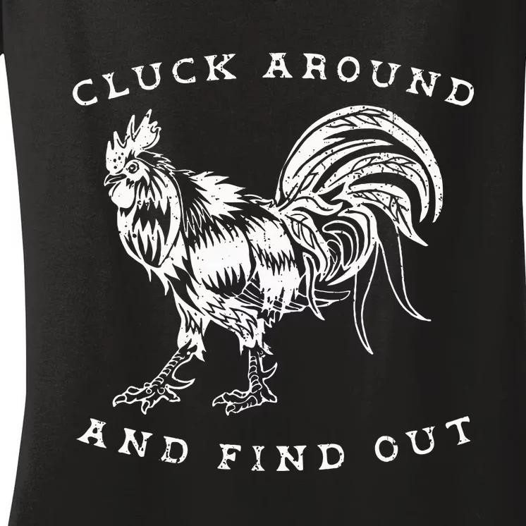 Cluck Around and Discover Chicken Comedy Women's V-Neck T-Shirt