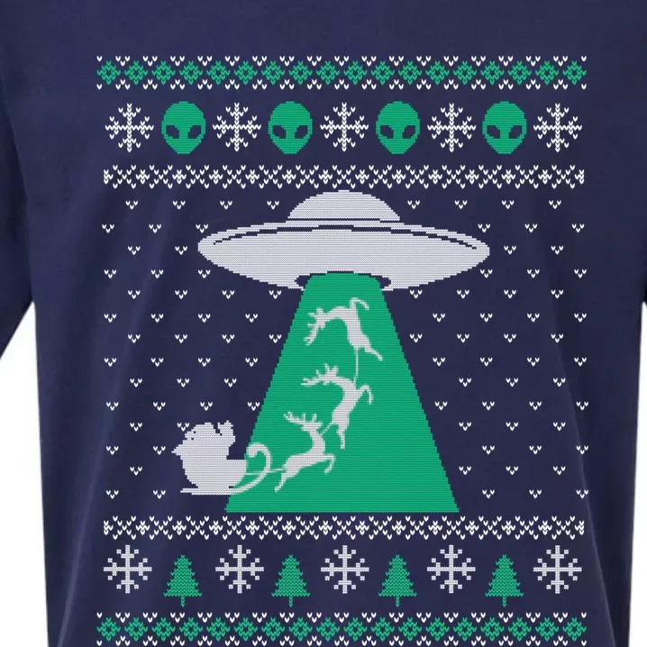 Christmas Alien Abduction Santa Sleigh And Reindeer Xmas Meaningful Gift Sueded Cloud Jersey T-Shirt