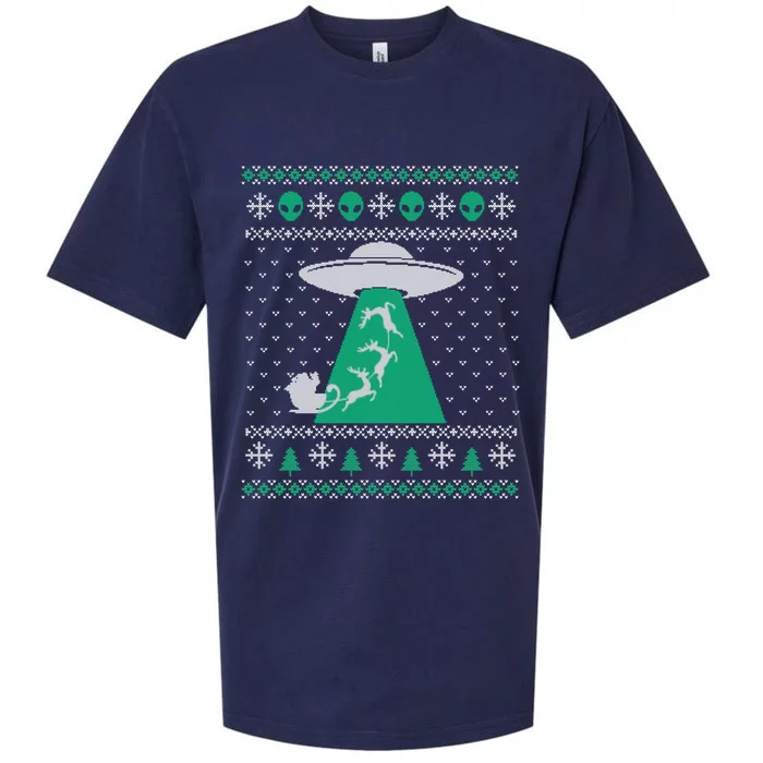 Christmas Alien Abduction Santa Sleigh And Reindeer Xmas Meaningful Gift Sueded Cloud Jersey T-Shirt