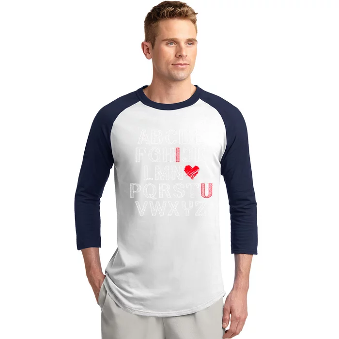 Cute Alphabet Abc I Love U Valentines Day Teachers Heart Funny Gift Baseball Sleeve Shirt