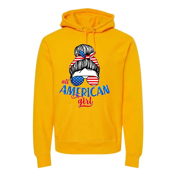 Cute All American Girl USA Flag Premium Hoodie