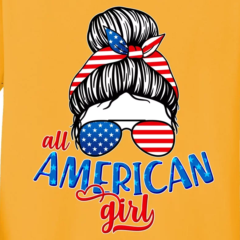 Cute All American Girl USA Flag Kids Long Sleeve Shirt