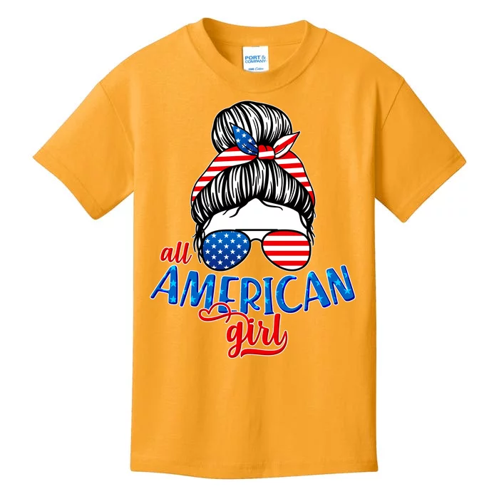 Cute All American Girl USA Flag Kids T-Shirt