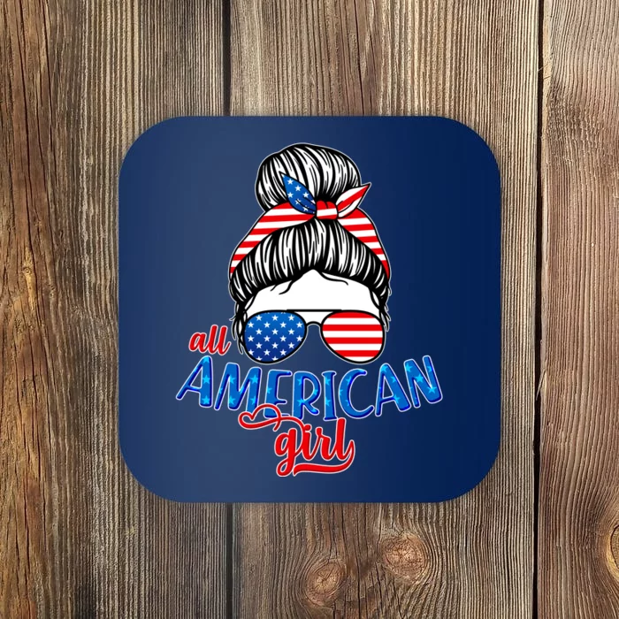 Cute All American Girl USA Flag Coaster