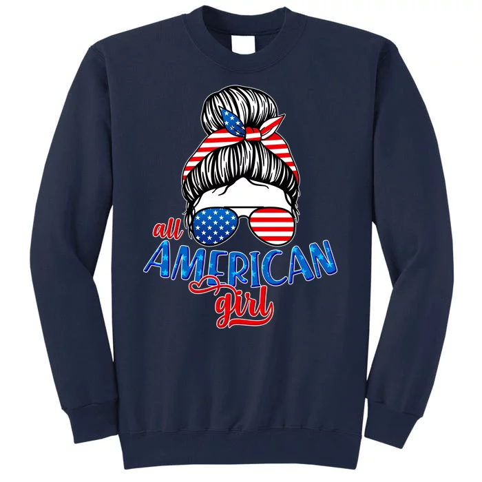 Cute All American Girl USA Flag Tall Sweatshirt