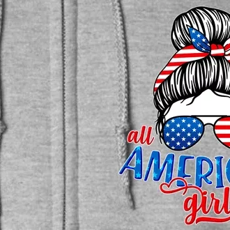 Cute All American Girl USA Flag Full Zip Hoodie