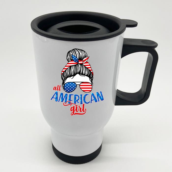 Cute All American Girl USA Flag Front & Back Stainless Steel Travel Mug