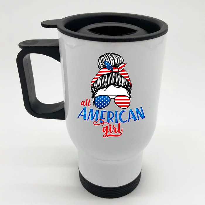 Cute All American Girl USA Flag Front & Back Stainless Steel Travel Mug