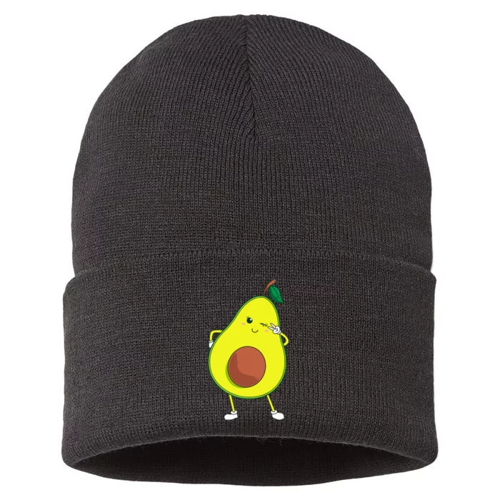 Cute Avocado Art Funny Winking Fruit Sustainable Knit Beanie