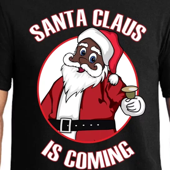 Christmas African American Santa Claus Is Coming Funny Gift Pajama Set