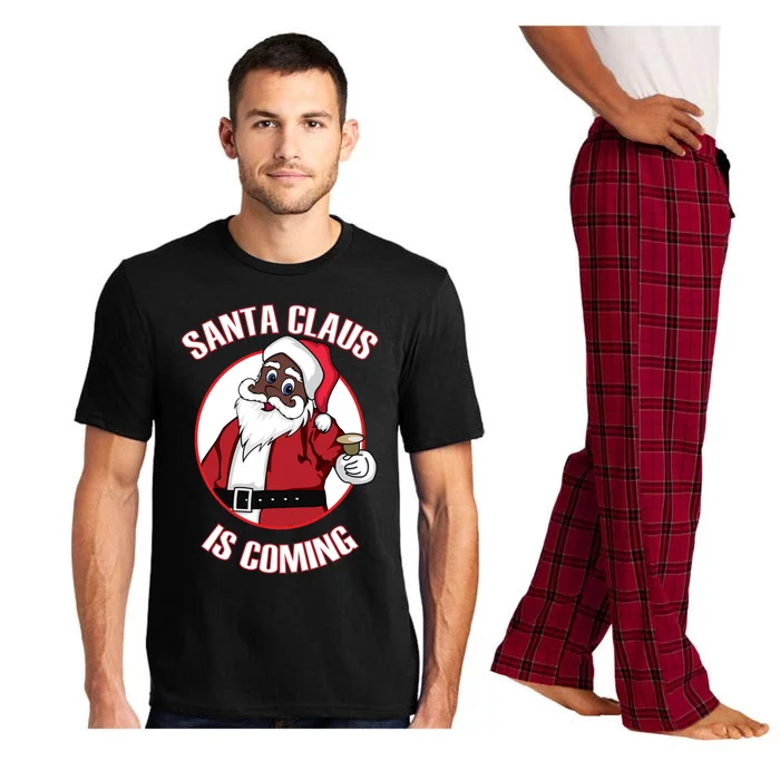 Christmas African American Santa Claus Is Coming Funny Gift Pajama Set