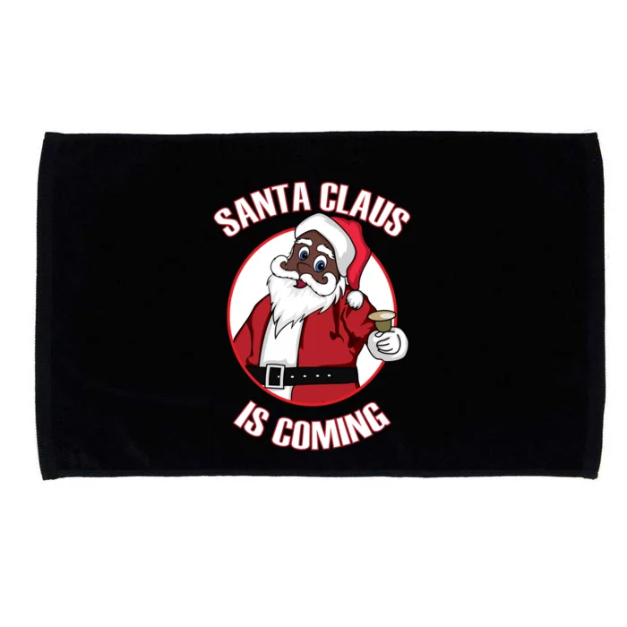 Christmas African American Santa Claus Is Coming Funny Gift Microfiber Hand Towel