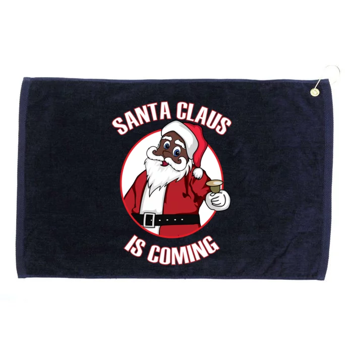 Christmas African American Santa Claus Is Coming Funny Gift Grommeted Golf Towel