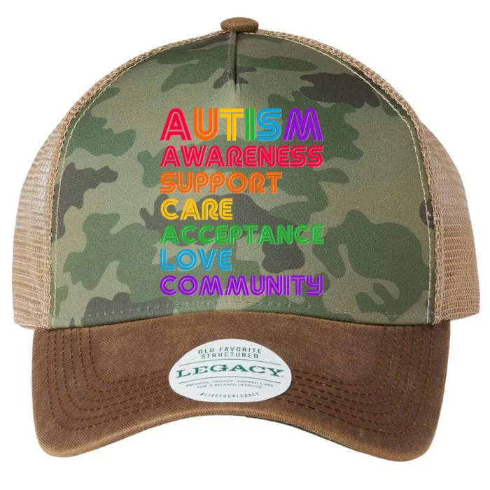 Colorful Autism Awareness Support Care Acceptance Love Community Legacy Tie Dye Trucker Hat