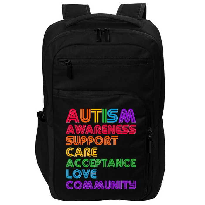 Colorful Autism Awareness Support Care Acceptance Love Community Impact Tech Backpack