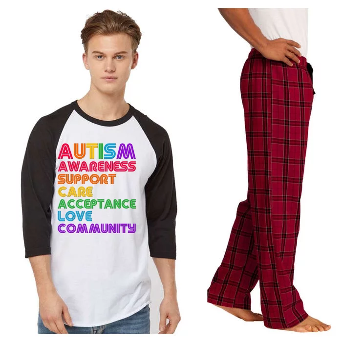 Colorful Autism Awareness Support Care Acceptance Love Community Raglan Sleeve Pajama Set