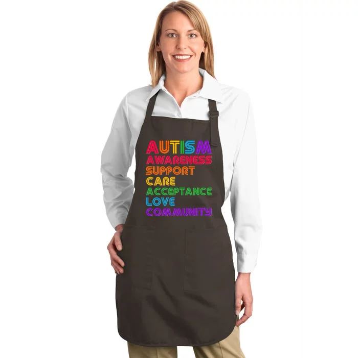 Colorful Autism Awareness Support Care Acceptance Love Community Full-Length Apron With Pocket