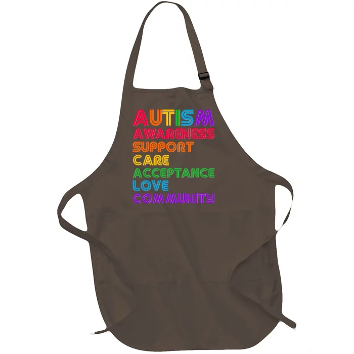 Colorful Autism Awareness Support Care Acceptance Love Community Full-Length Apron With Pocket