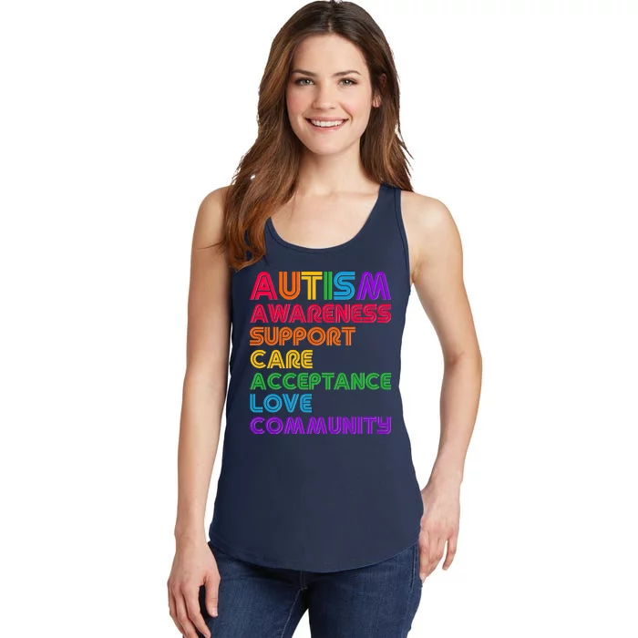 Colorful Autism Awareness Support Care Acceptance Love Community Ladies Essential Tank