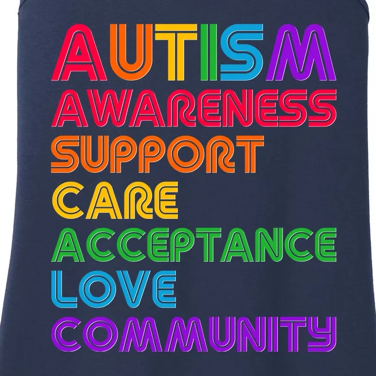 Colorful Autism Awareness Support Care Acceptance Love Community Ladies Essential Tank