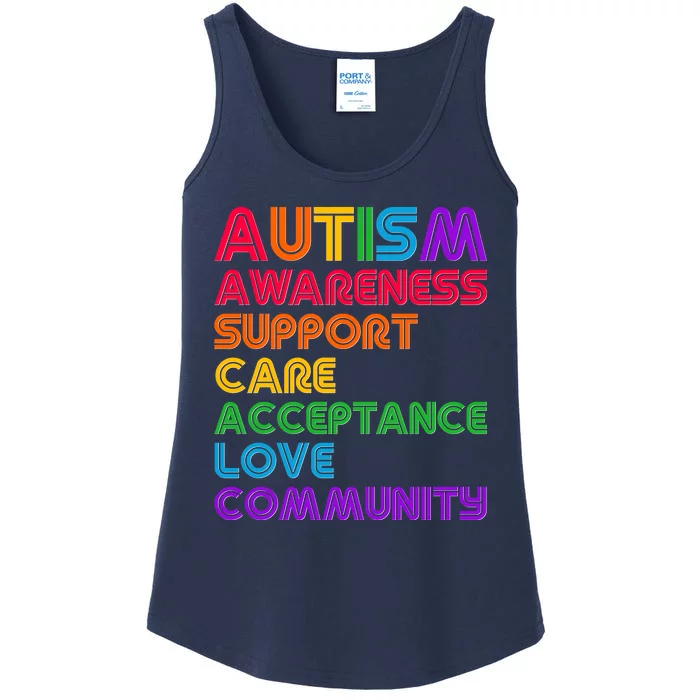 Colorful Autism Awareness Support Care Acceptance Love Community Ladies Essential Tank