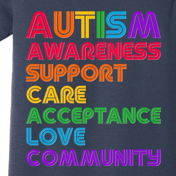 Colorful Autism Awareness Support Care Acceptance Love Community Baby Bodysuit