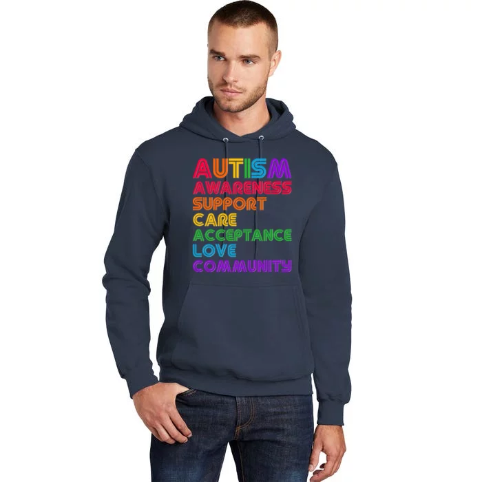 Colorful Autism Awareness Support Care Acceptance Love Community Tall Hoodie