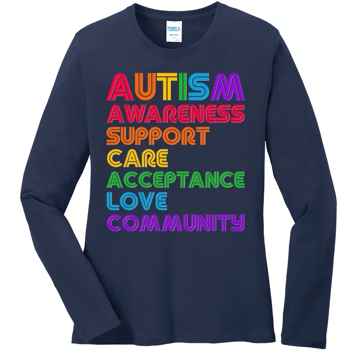 Colorful Autism Awareness Support Care Acceptance Love Community Ladies Long Sleeve Shirt