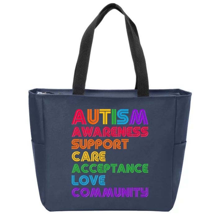 Colorful Autism Awareness Support Care Acceptance Love Community Zip Tote Bag