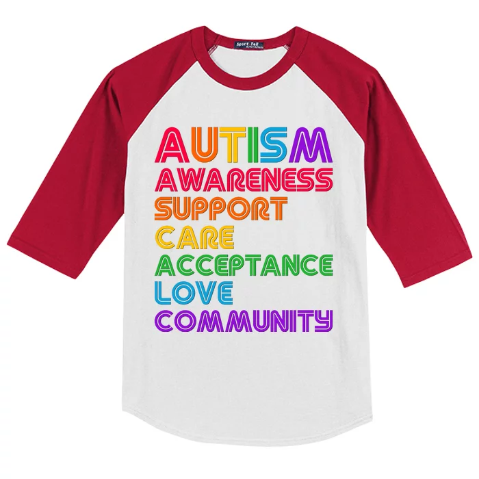 Colorful Autism Awareness Support Care Acceptance Love Community Kids Colorblock Raglan Jersey