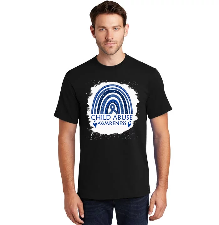 Child Abuse Awareness Bleached Rainbow Blue Ribbon Tall T-Shirt