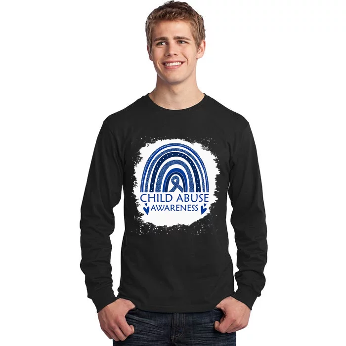 Child Abuse Awareness Bleached Rainbow Blue Ribbon Tall Long Sleeve T-Shirt