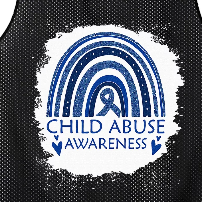 Child Abuse Awareness Bleached Rainbow Blue Ribbon Mesh Reversible Basketball Jersey Tank