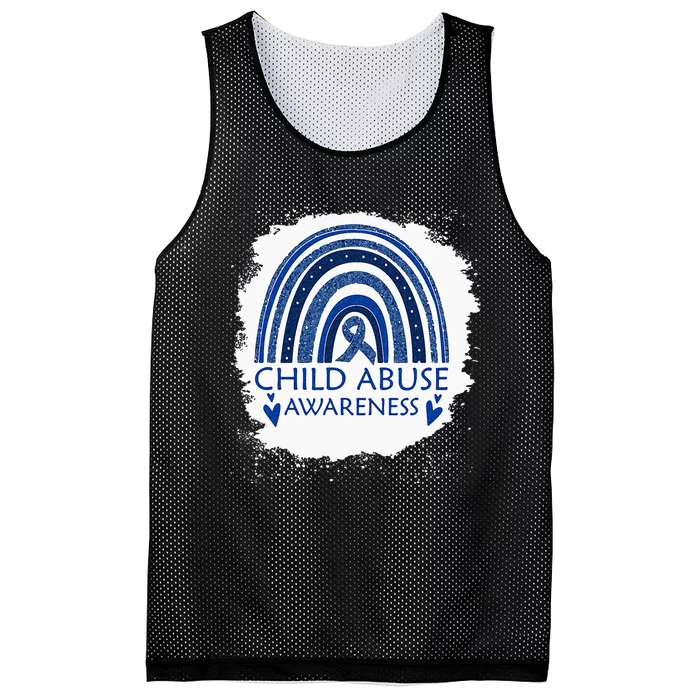 Child Abuse Awareness Bleached Rainbow Blue Ribbon Mesh Reversible Basketball Jersey Tank