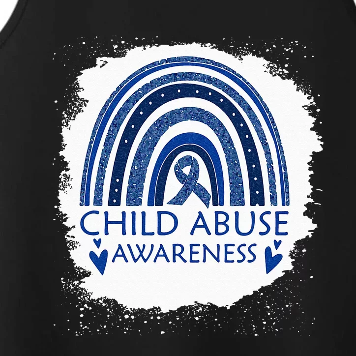 Child Abuse Awareness Bleached Rainbow Blue Ribbon Performance Tank