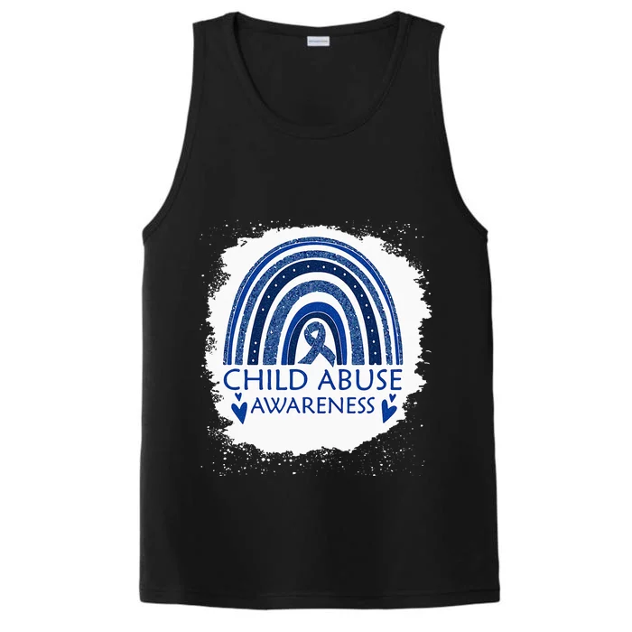 Child Abuse Awareness Bleached Rainbow Blue Ribbon Performance Tank