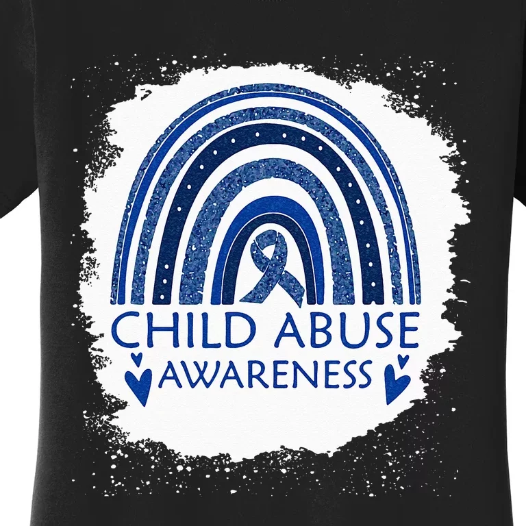 Child Abuse Awareness Bleached Rainbow Blue Ribbon Women's T-Shirt