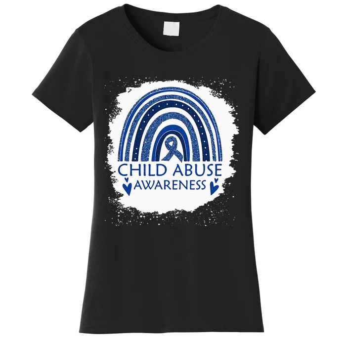 Child Abuse Awareness Bleached Rainbow Blue Ribbon Women's T-Shirt