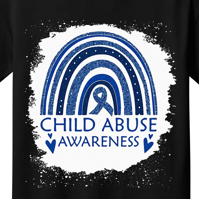 Child Abuse Awareness Bleached Rainbow Blue Ribbon Kids T-Shirt