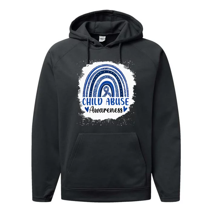 Child Abuse Awareness Rainbow Blue Ribbon Performance Fleece Hoodie